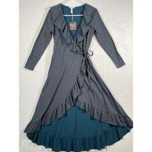 Matilda Jane Ruffle Wrap Midi Dress Size XS Polka Dots V-Neck Flowy Flare NEW